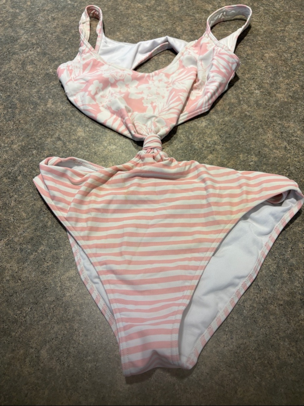Abercrombie & Fitch Pink and White Cutout One-Piece Swimsuit
